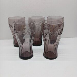 McDonalds Coca Cola Glasses Tumblers Plum Lot Of 5 Collectible Libbey Soda 16oz